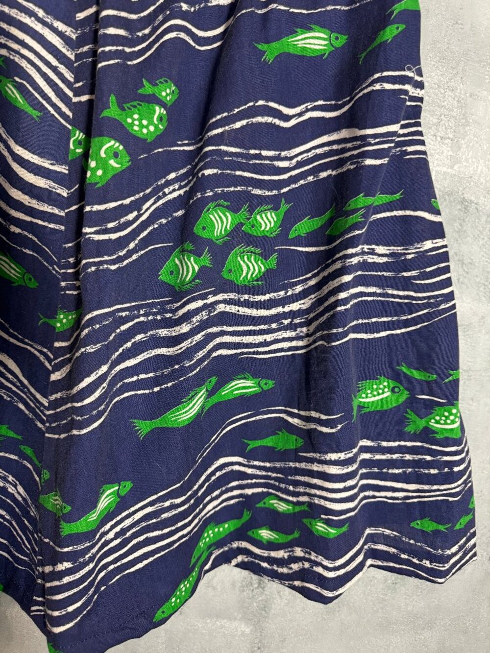 Vintage 70s 80s Fish Print Cotton Skirt Elastic Waist - Picture 2 of 2
